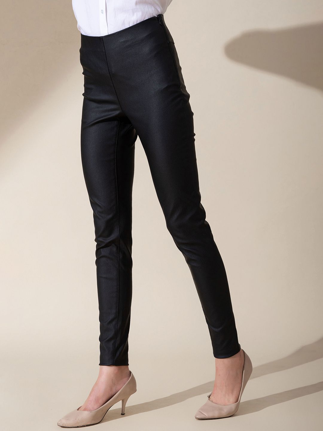 B Copenhagen Women Black Slim Fit High-Rise Trousers Price in India