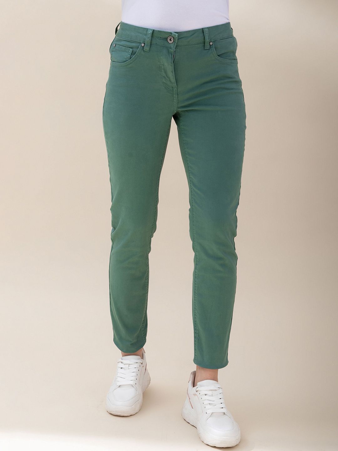 B Copenhagen Women Green Slim Fit Trousers Price in India