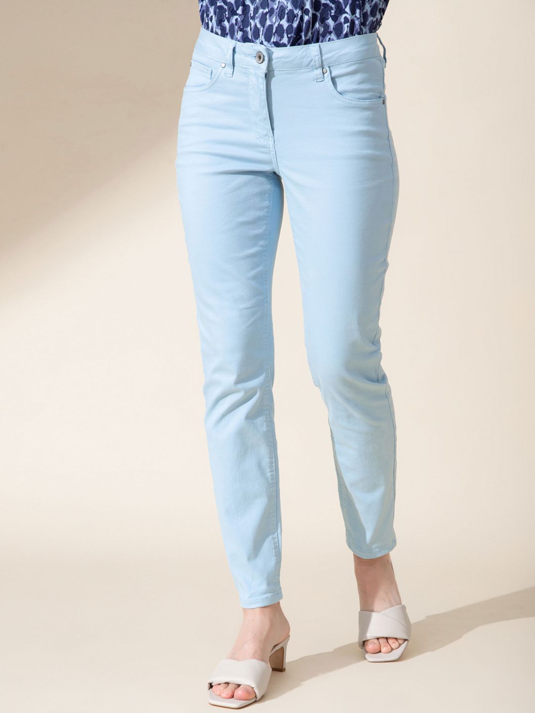 B Copenhagen Women Turquoise Blue Slim Fit Trousers Price in India