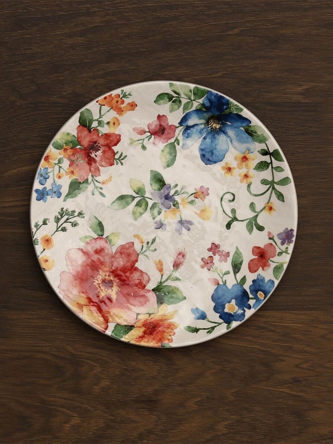 Home Centre White & Red 1 Pieces Floral Printed Ceramic Matte Plates Price in India