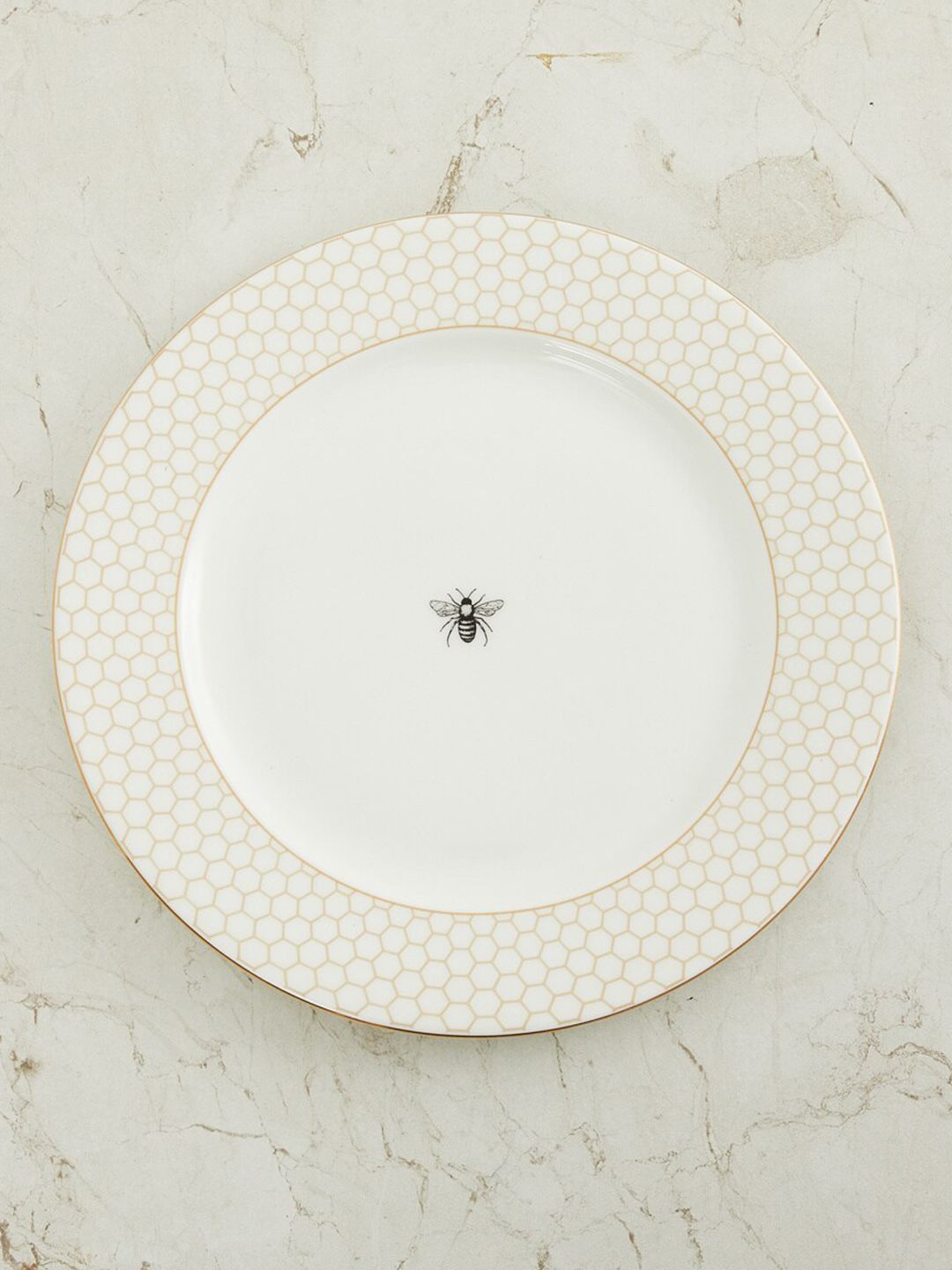 Home Centre White & Gold-Toned 1 Pieces Printed Bone China Glossy Plates Price in India