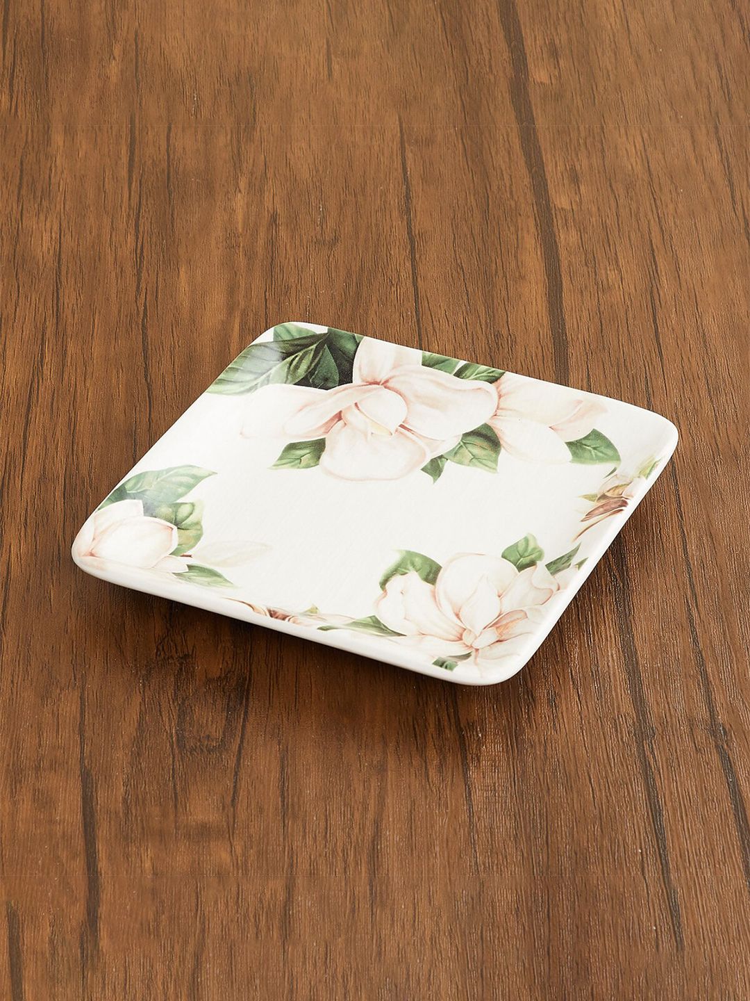 Home Centre White & Green 1 Pieces Floral Printed Ceramic Glossy Plates Price in India