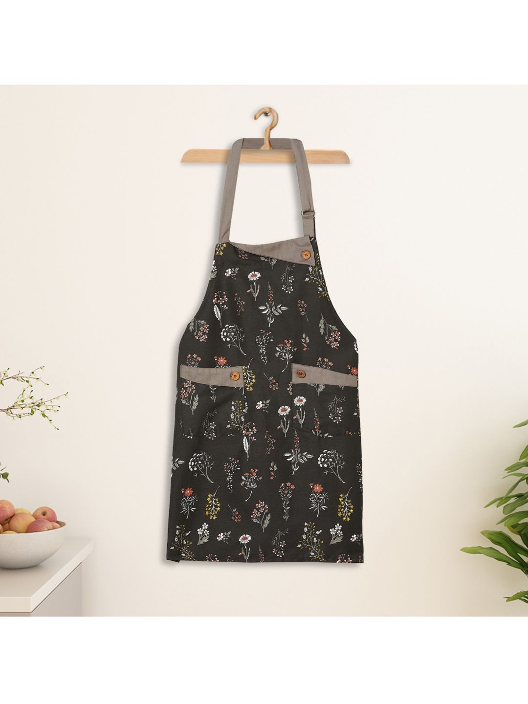 Home Centre Black Mandarin Modern Retreat Floral Printed Cotton Kitchen Apron Price in India