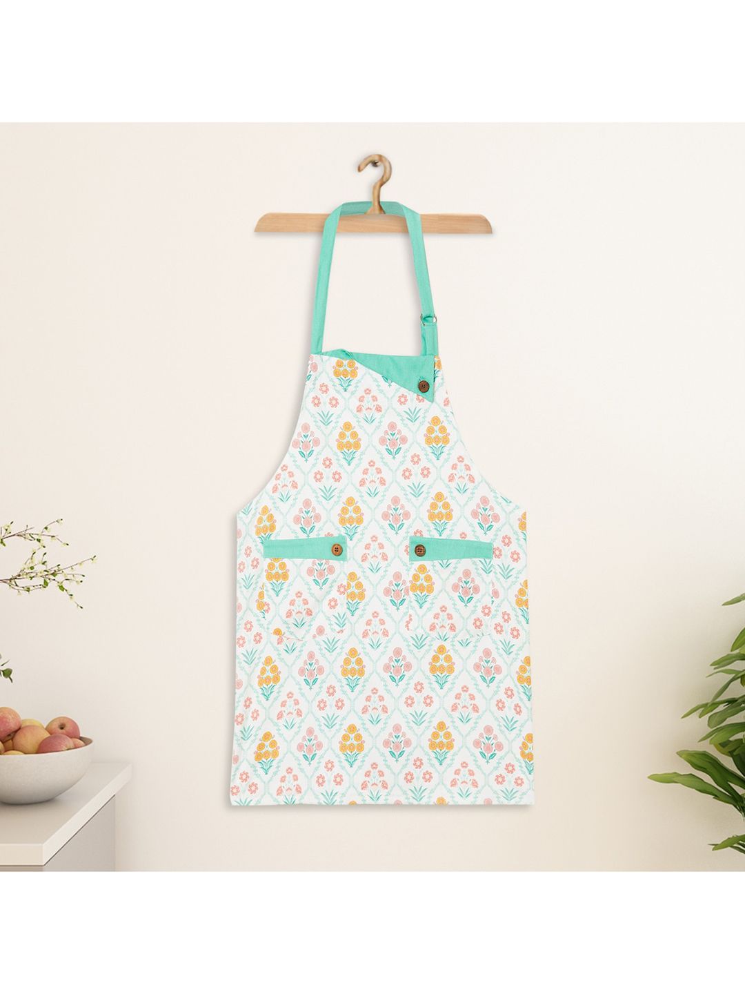 Home Centre White India Inspired Printed Cotton Kitchen Apron Price in India