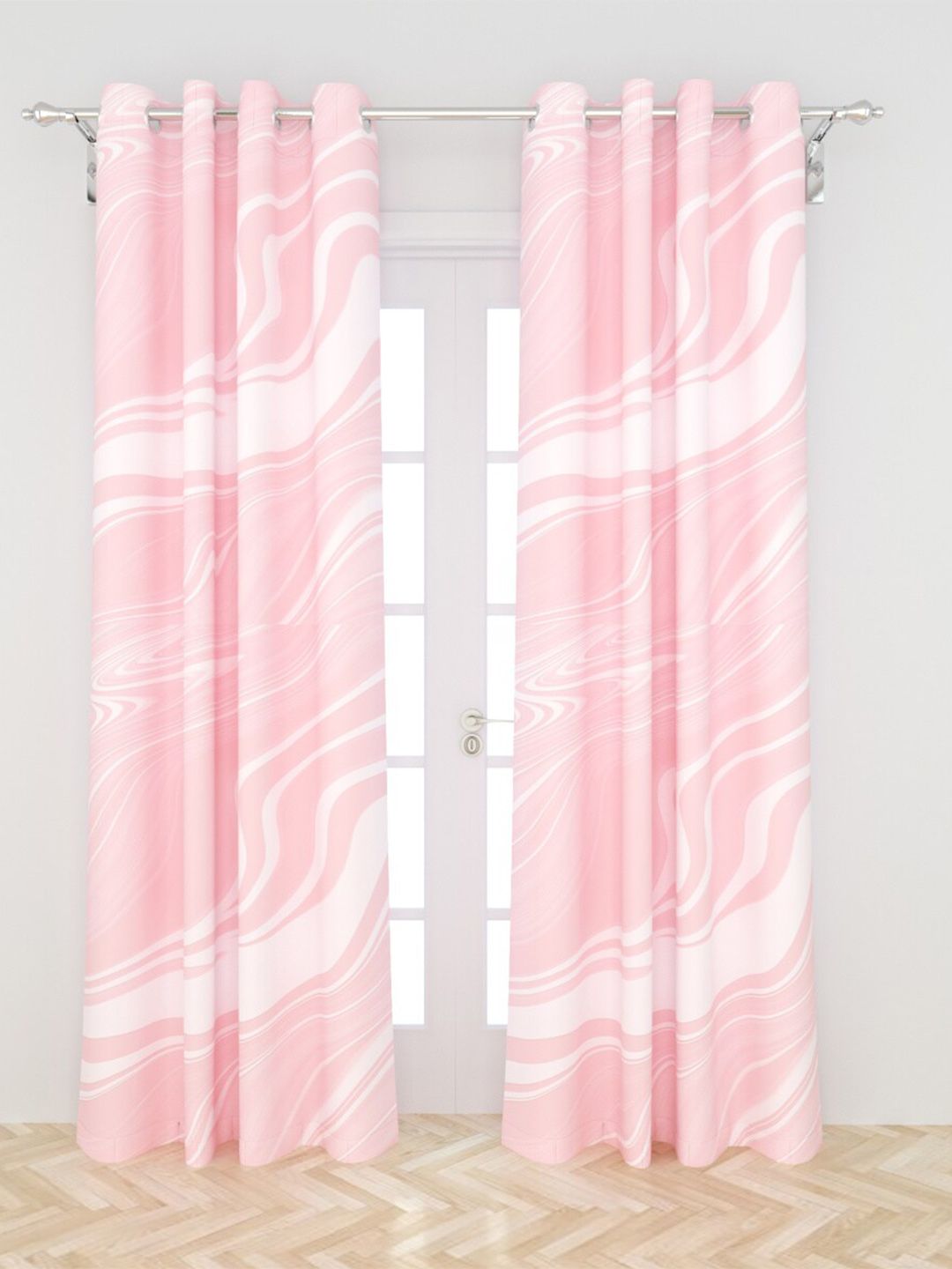 Home Centre Pink & White Printed Semi-Black Out Door Curtain Price in India