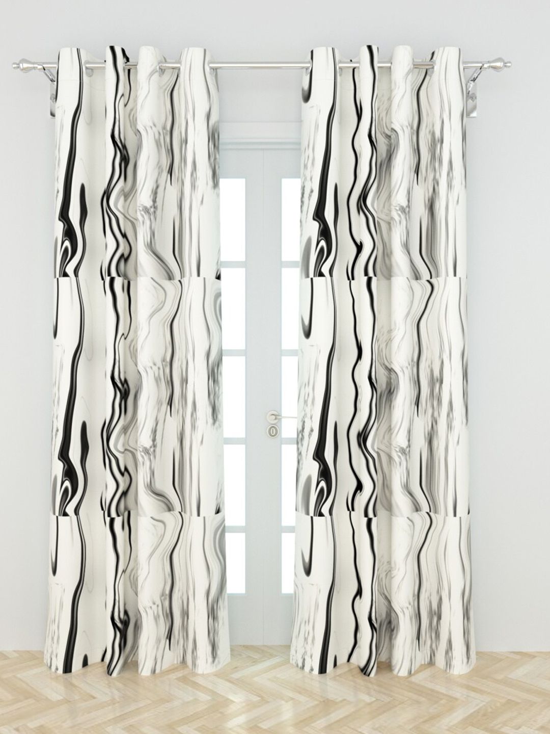 Home Centre Grey & White Set of 2 Marble Printed Door Curtains Price in India