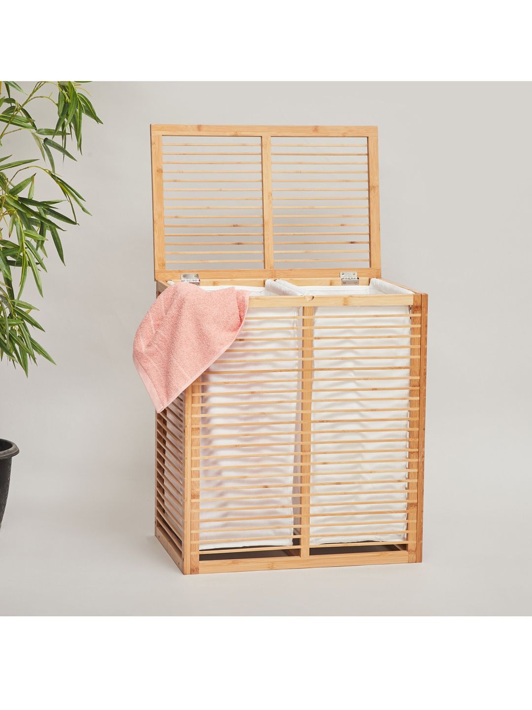Home Centre Beige Bamboo Laundry Basket Price in India