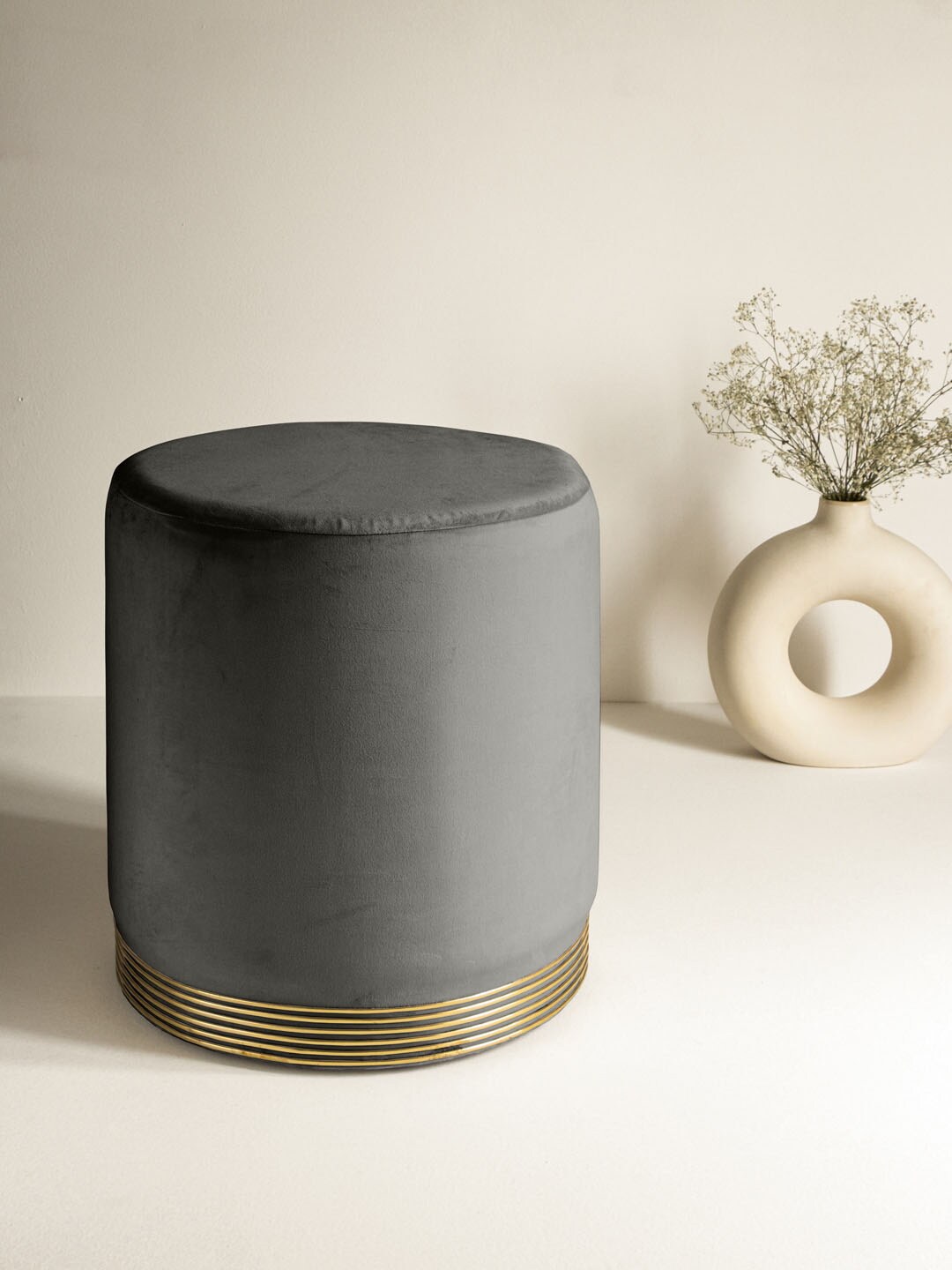 Clasiko Grey & Gold Coloured Solid Stool With Rings Price in India