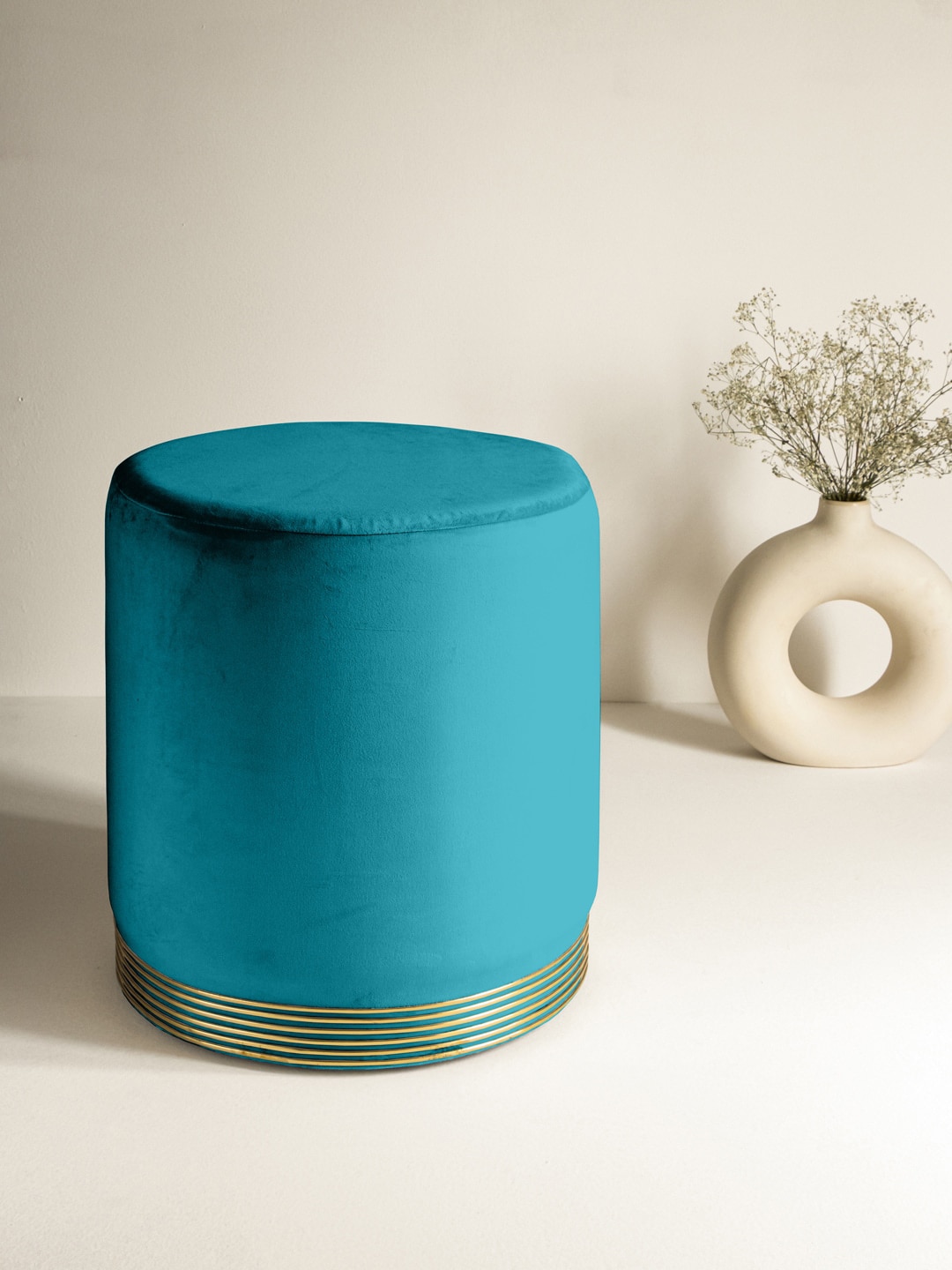 Clasiko Adults Teal Blue Solid Ottomans with Bottom Ring Price in India