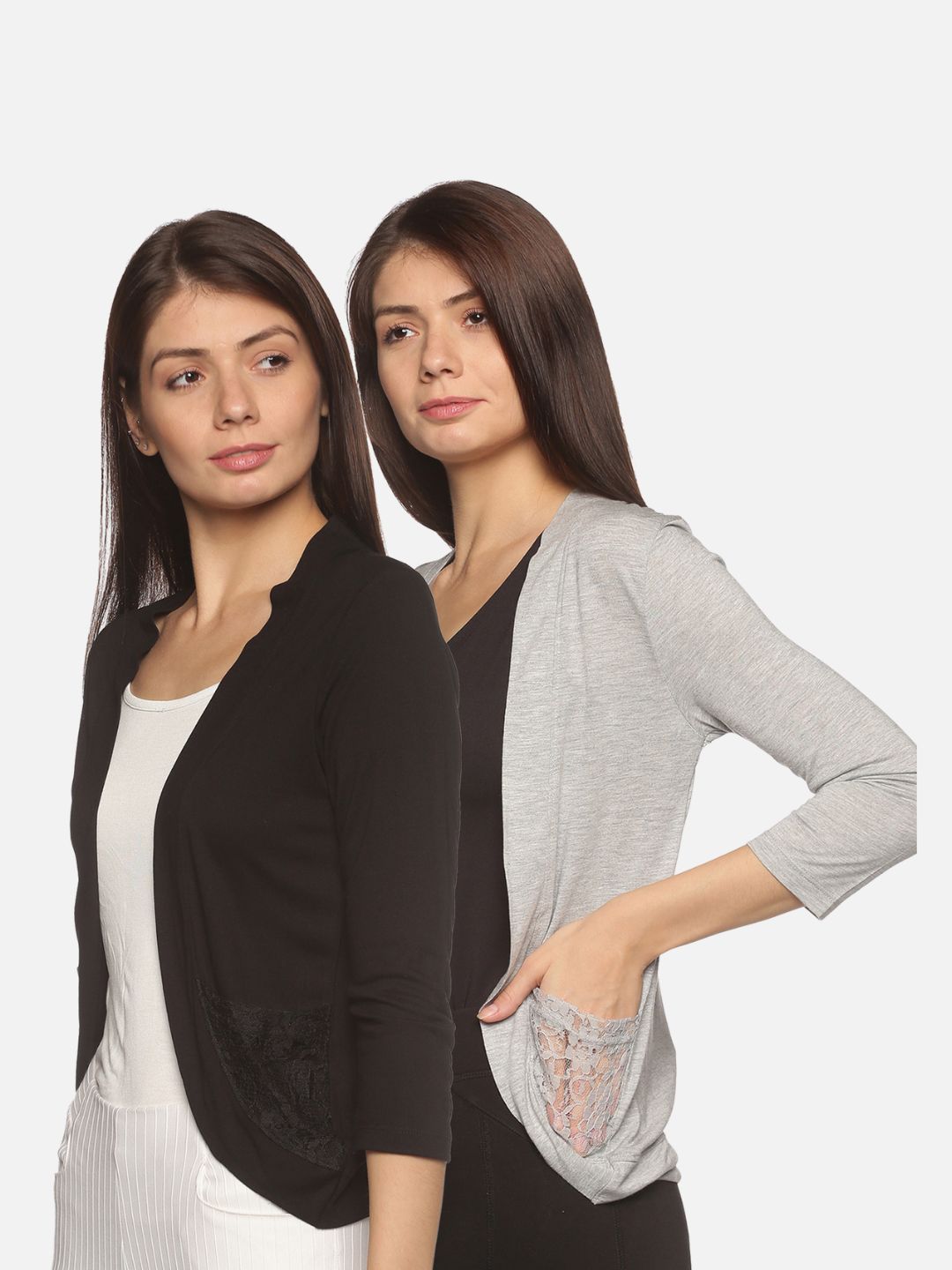 Outflits Women Black & Grey Monochrome Shrug Price in India