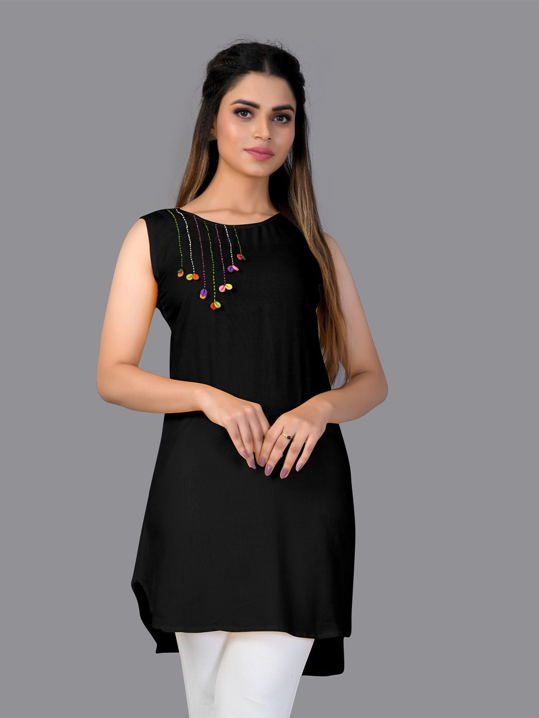 Fashion FRICKS Black Solid Kurti