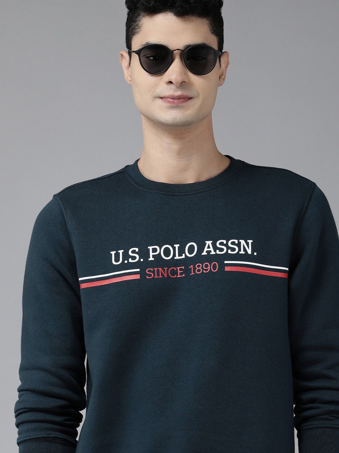 U S Polo Assn Men Navy Blue Brand Logo Printed Sweatshirt