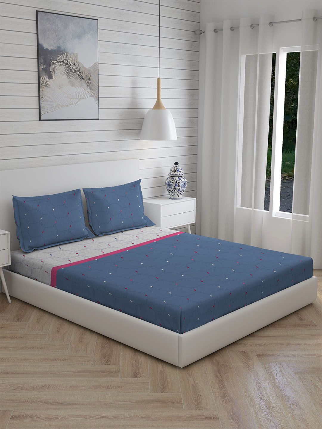 Layers Unisex Blue Bedsheets Price in India