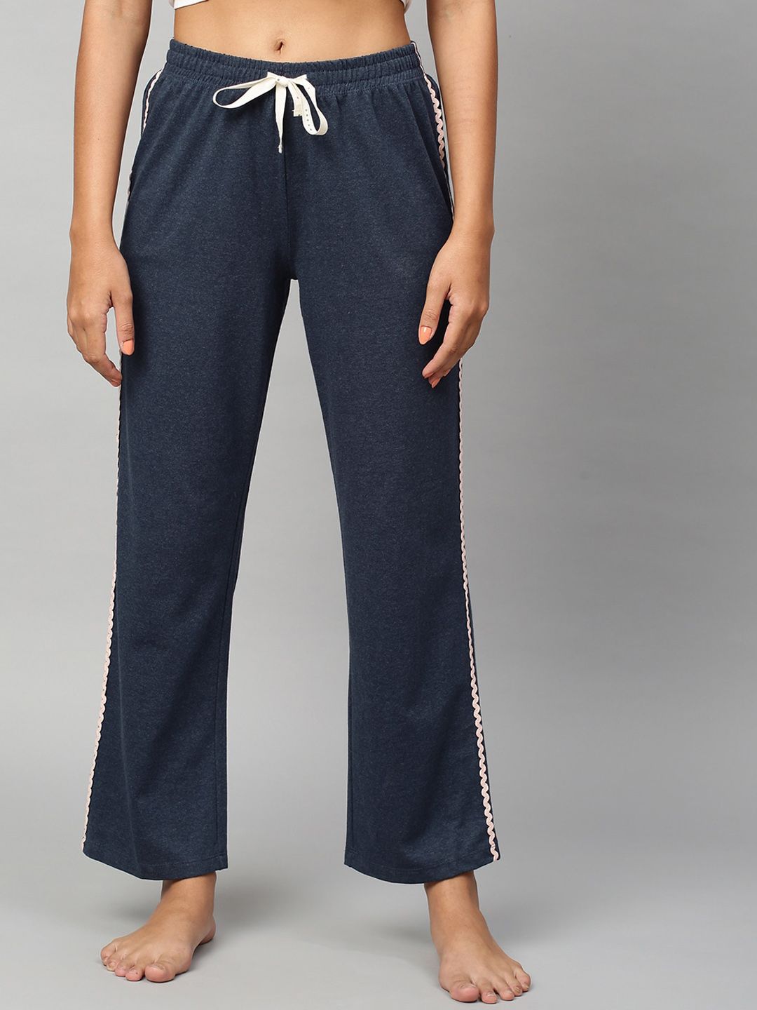 Chemistry Women Navy Blue Solid Lounge Pants Price in India