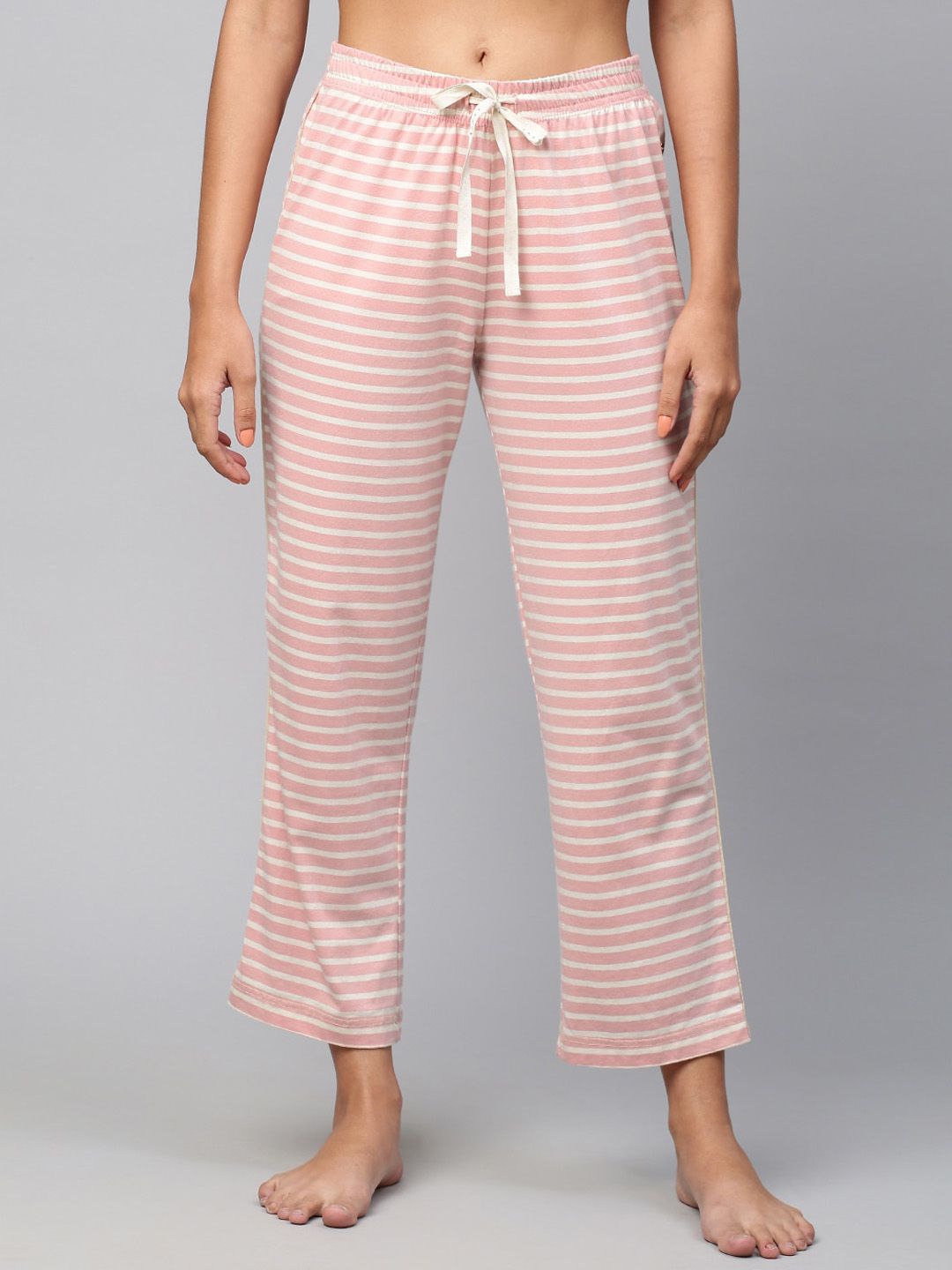 Chemistry Women Pink & White Striped Lounge Pants Price in India