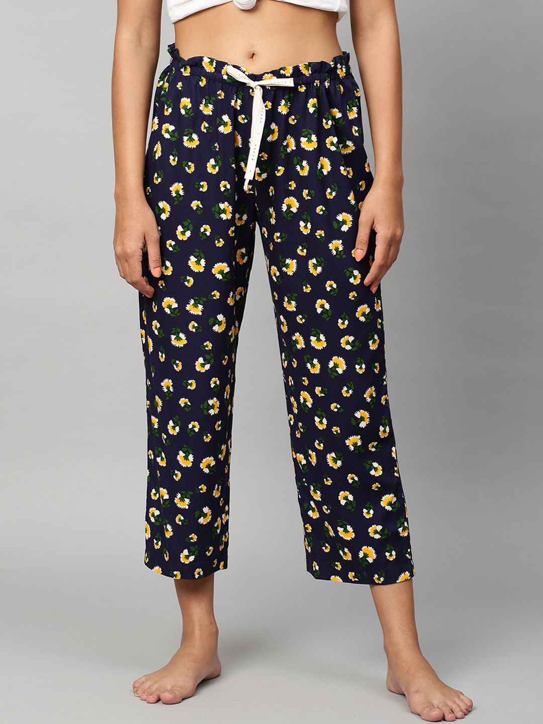 Chemistry Women Navy Blue Floral Printed Lounge Pants Price in India