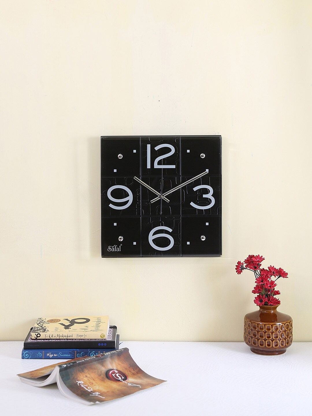 Safal Black Dial Textured Wooden 30 cm x 30 cm Analogue Wall Clock Price in India