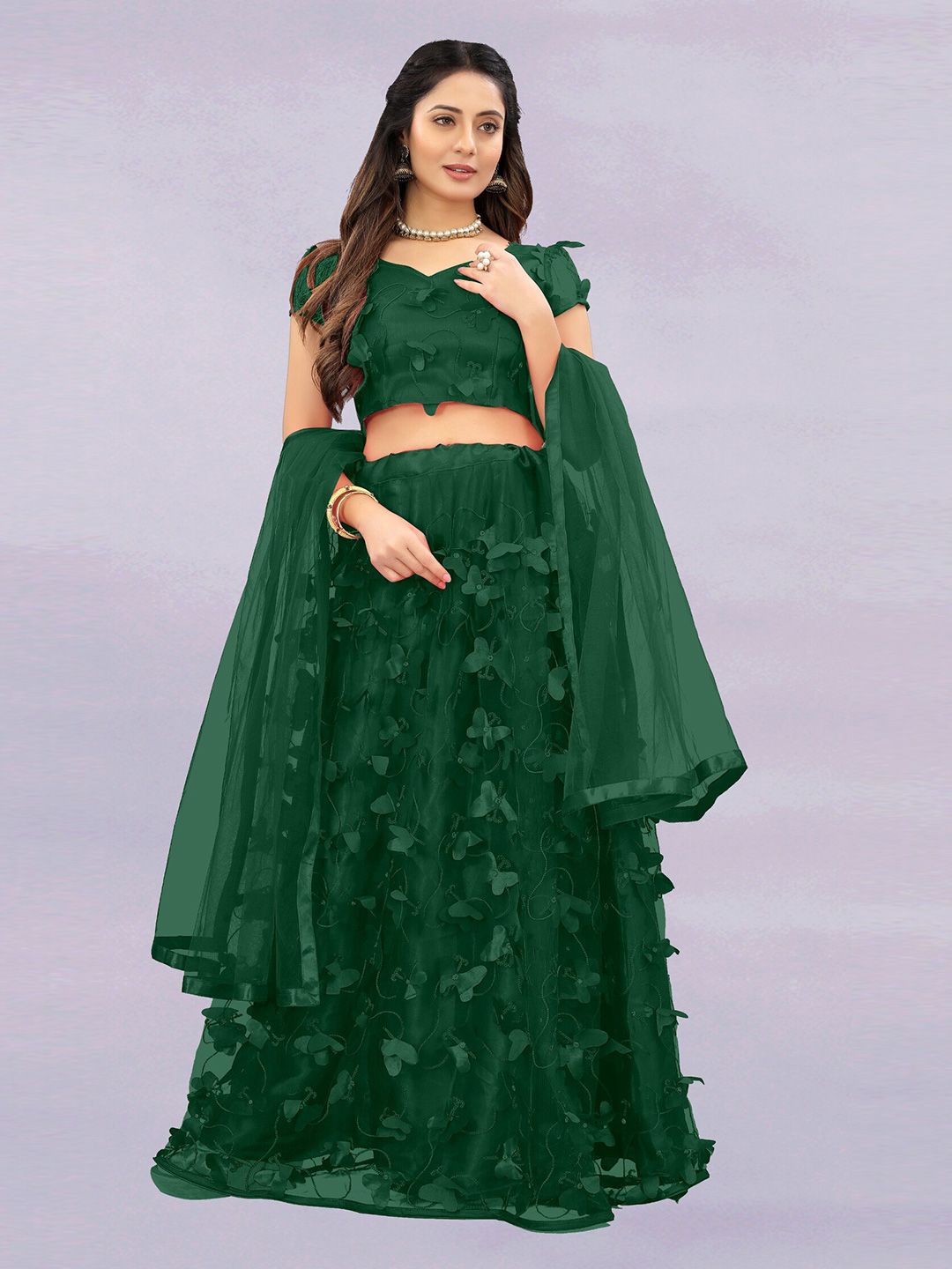 APNISHA Women Green Embellished Ready to Wear Lehenga & Unstitched Blouse With Dupatta Price in India