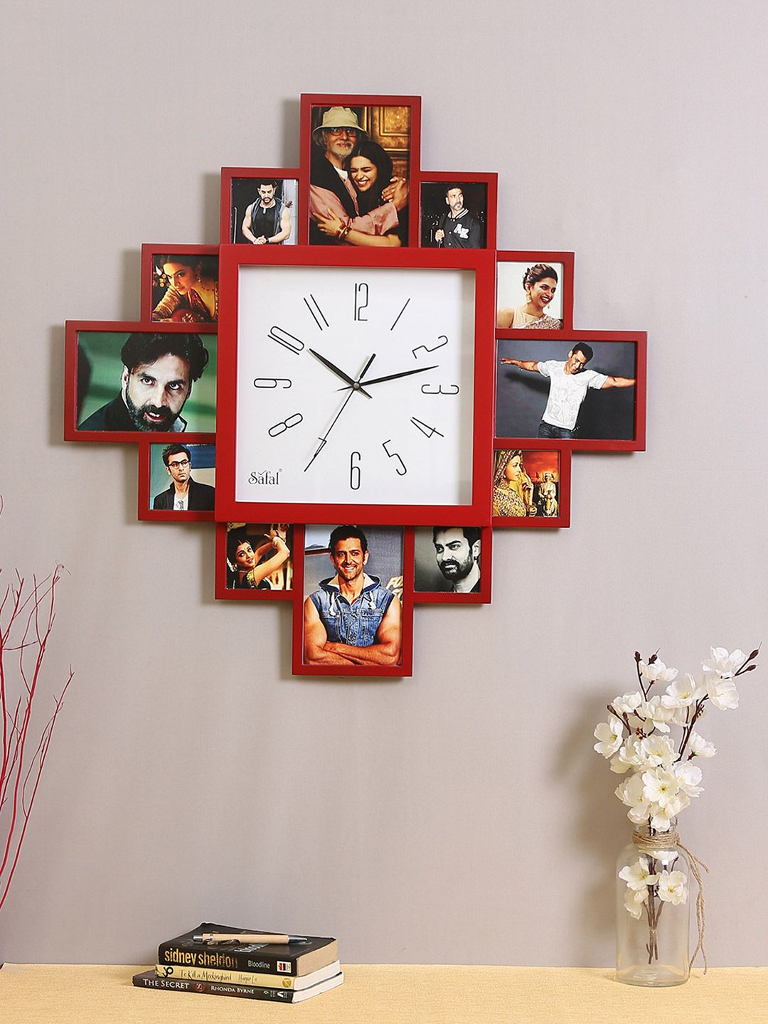 Safal White Dial Photo Collage Wooden 74 cm x 74 cm Analogue Wall Clock Price in India