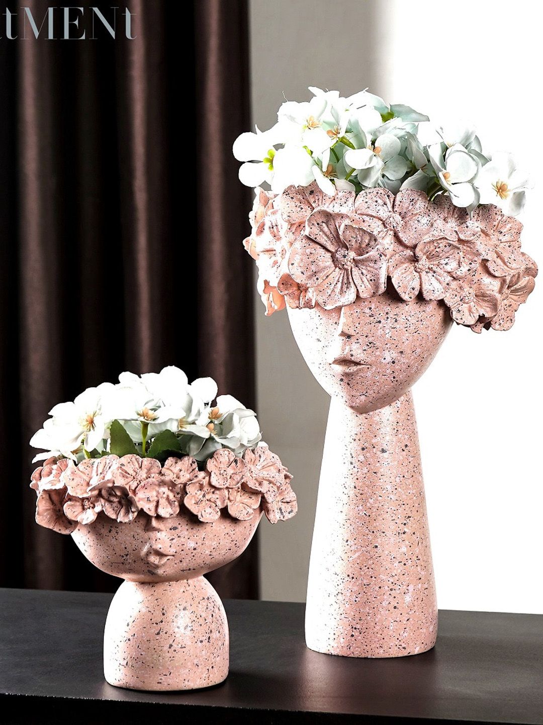THE ARTMENT Set of 2 Pink Surreal Faces Table Planters Price in India