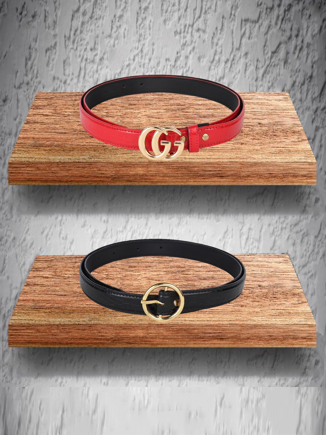 Swiss Design Women Red and Black 2 Belt Price in India