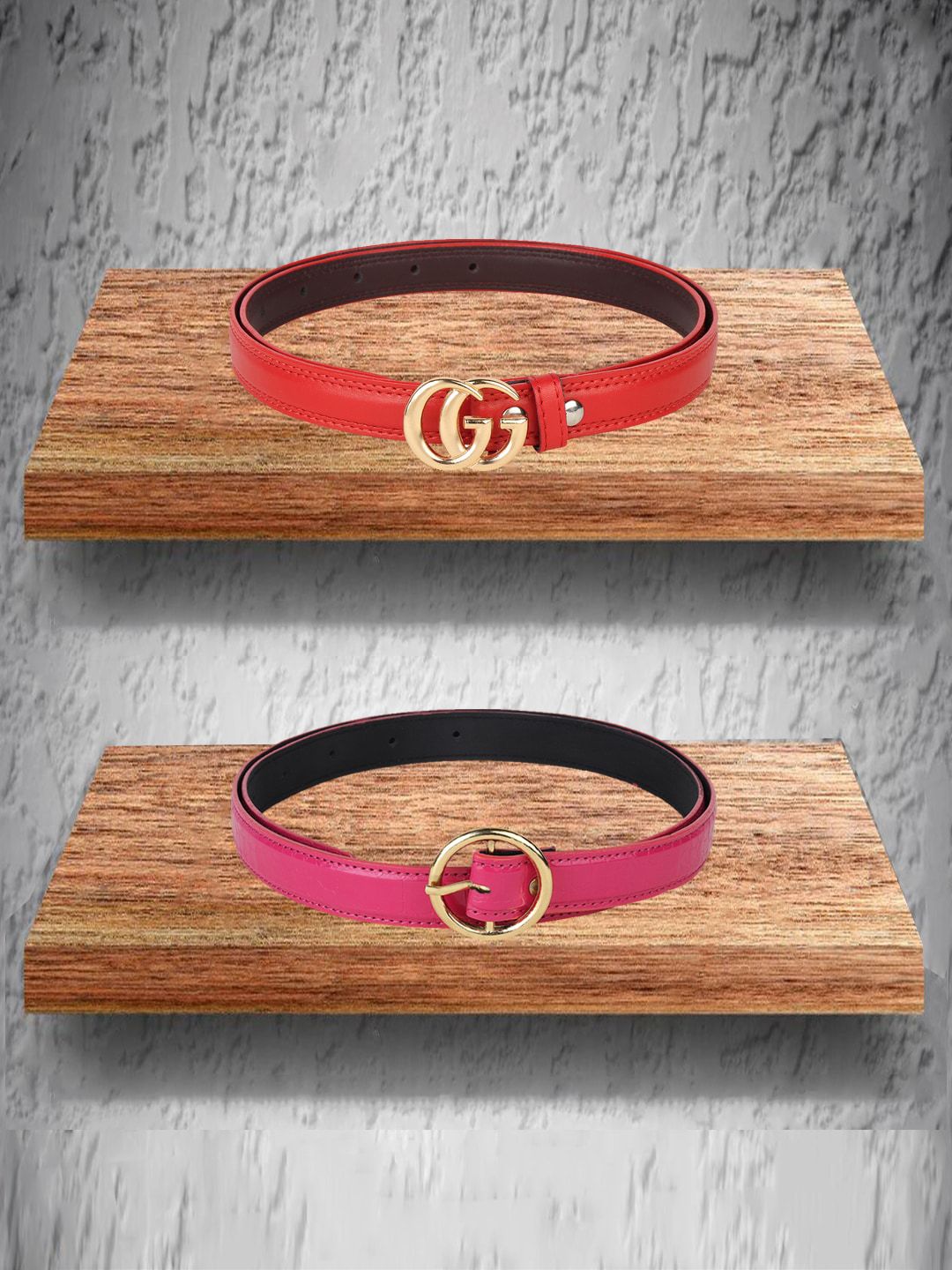 Swiss Design Pack of 2 Women Red & Pink Solid Belt Price in India