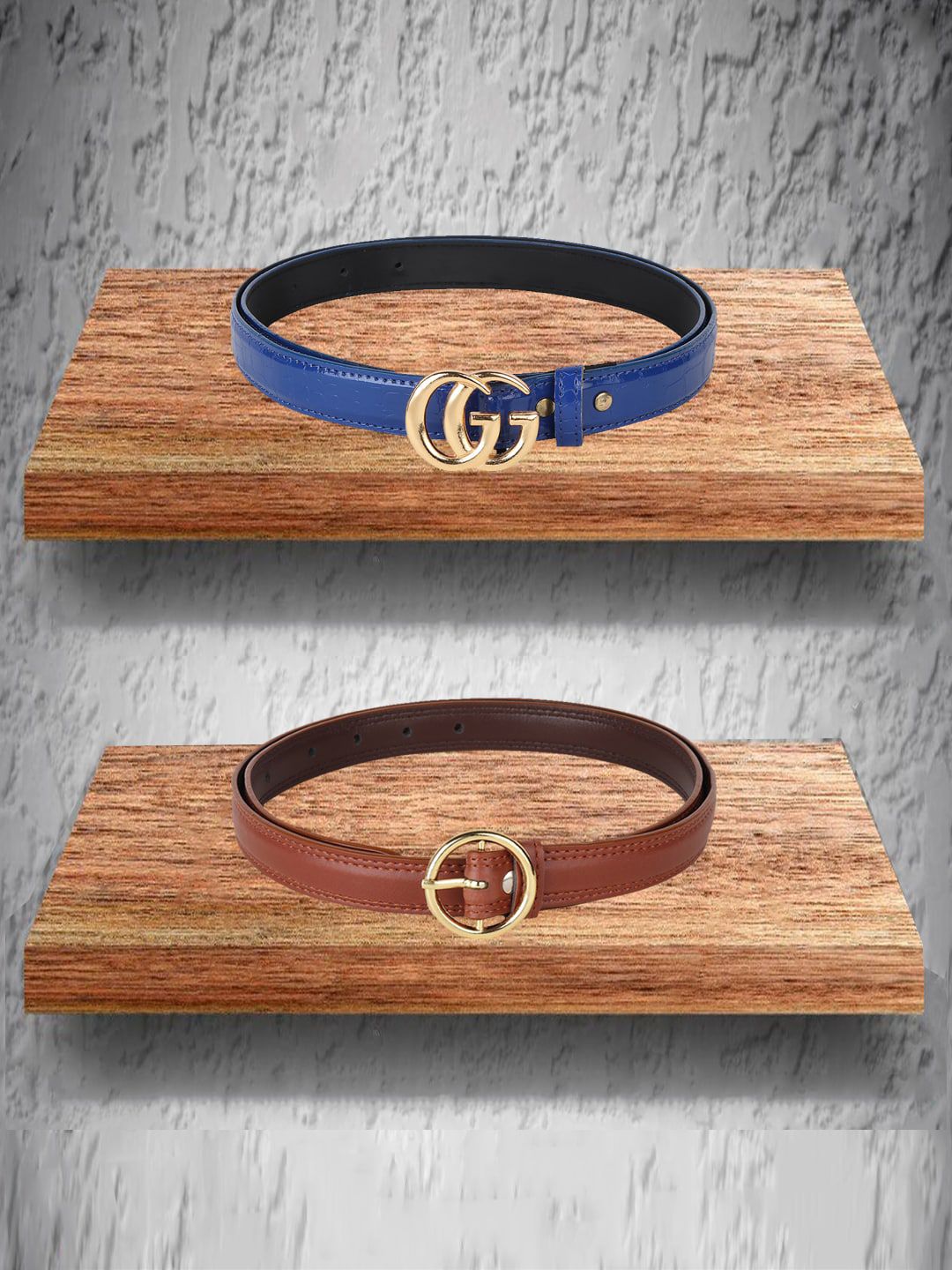 Swiss Design Women Blue & Brown Belts Pack of 2 Price in India