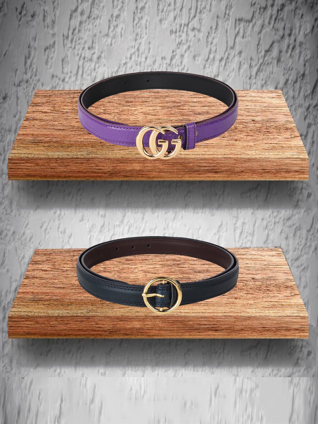 Swiss Design Women Pack Of 2 Purple & Black Belts Price in India