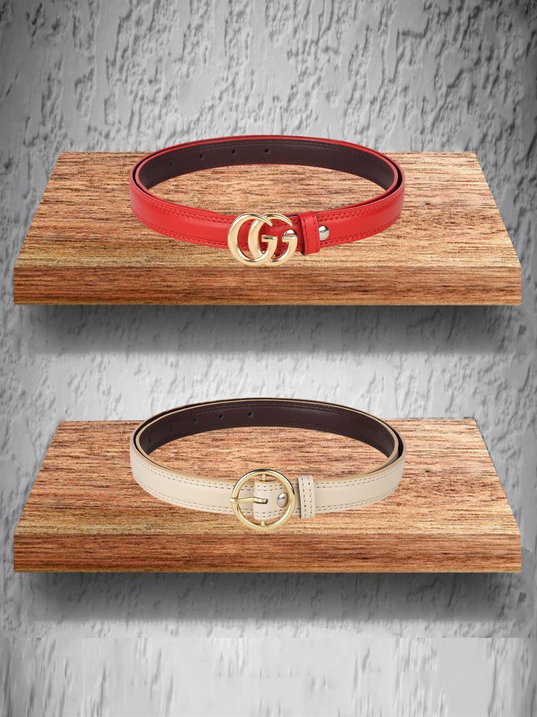 Swiss Design Women Pack of 2 Red, Beige Belts Price in India