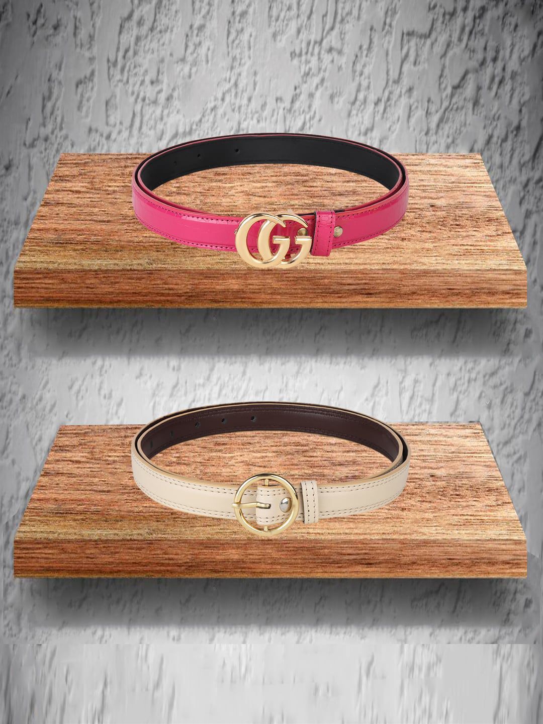 Swiss Design Women Pink & Beige Pack Of 2 Belt Price in India