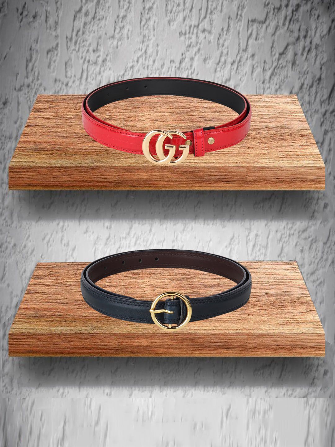 Swiss Design Women Pack Of 2 Red & Black Belts Price in India