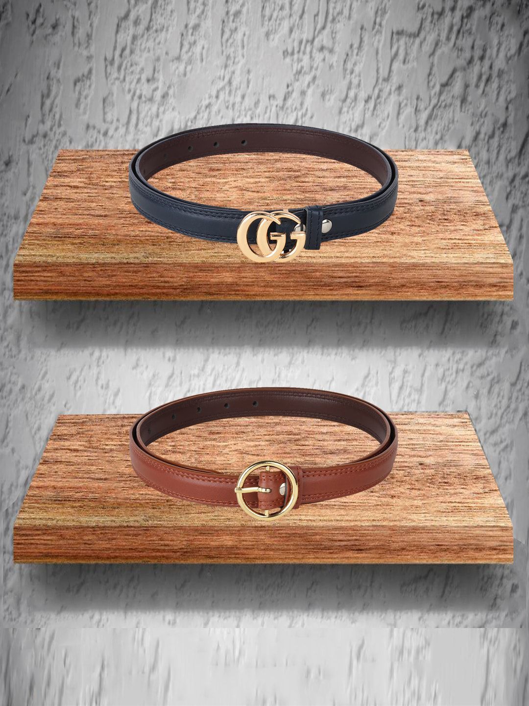 Swiss Design Women Blue & Brown Pack Of 2 Belt Price in India