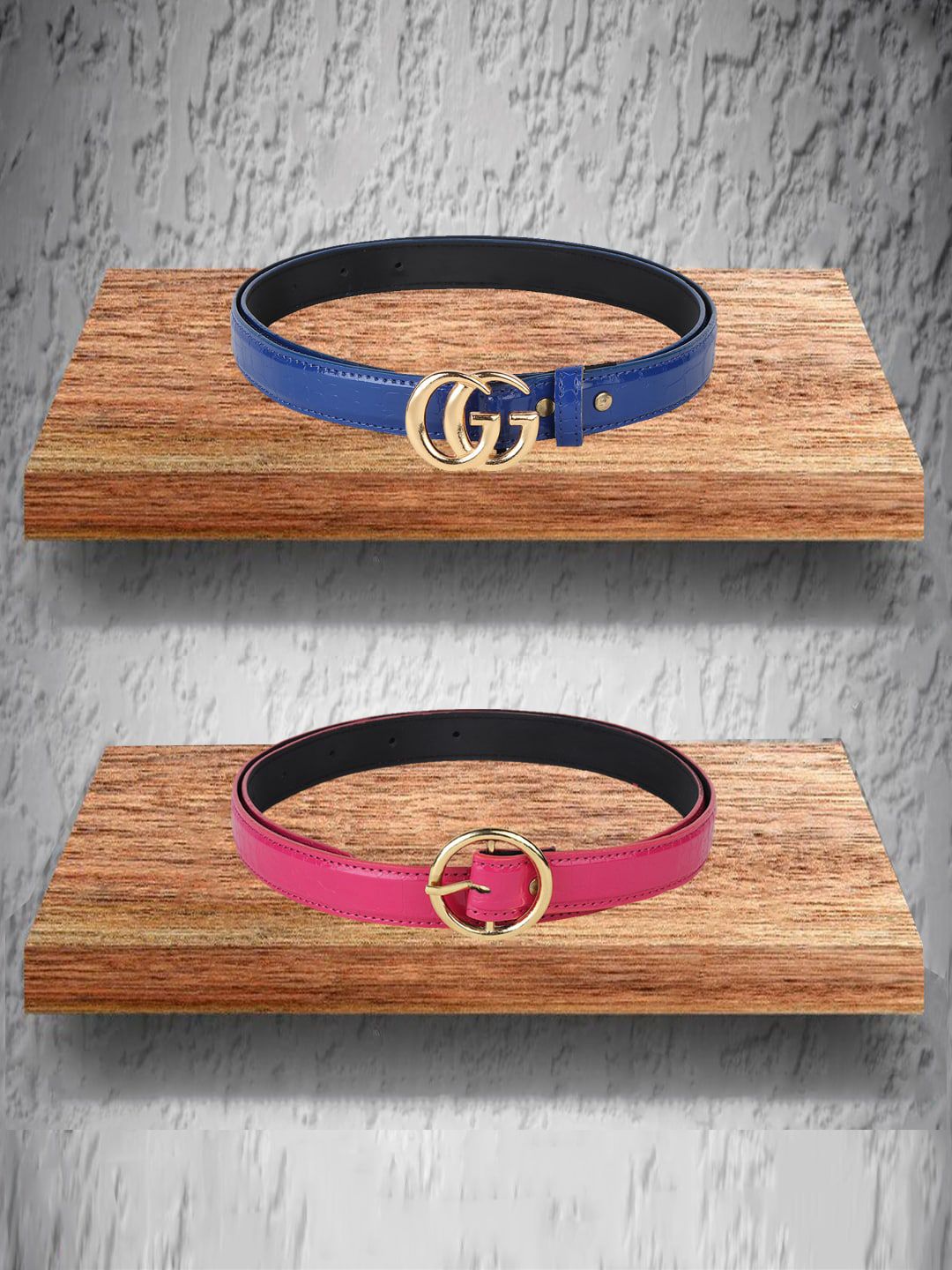 Swiss Design Women Blue & Pink Pack Of 2 Belt Price in India