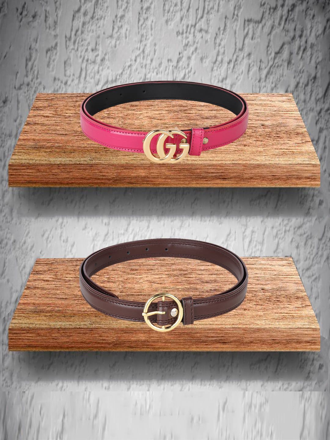 Swiss Design Women Pack Of 2 Pink & Brown Belts Price in India