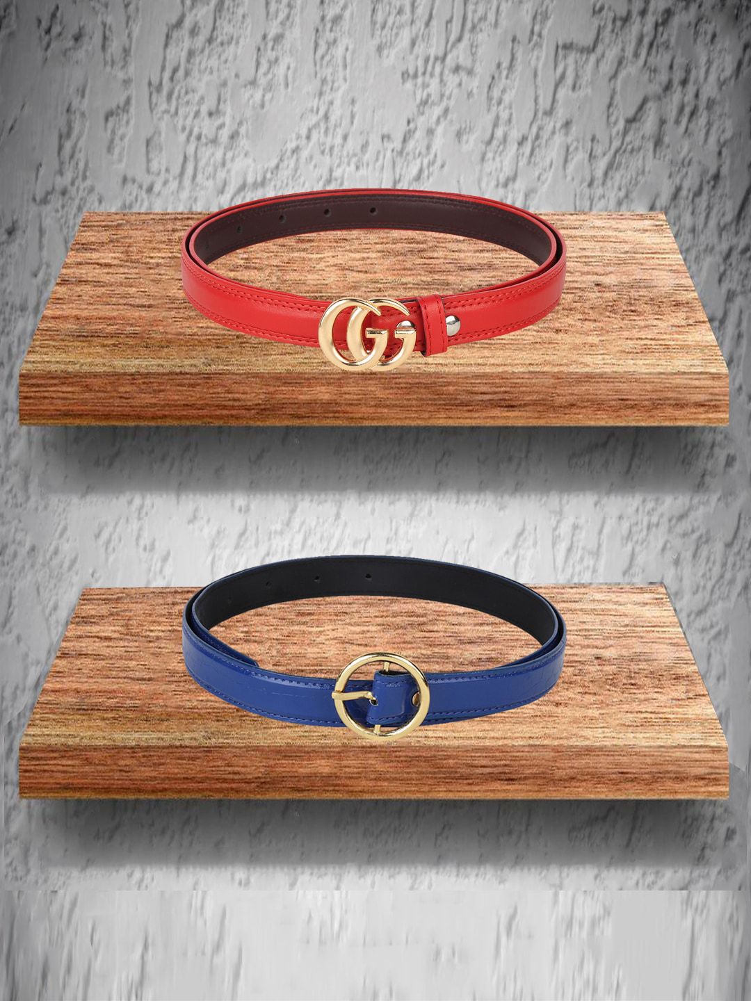 Swiss Design Women Pack Of 2 Red & Blue Belts Price in India