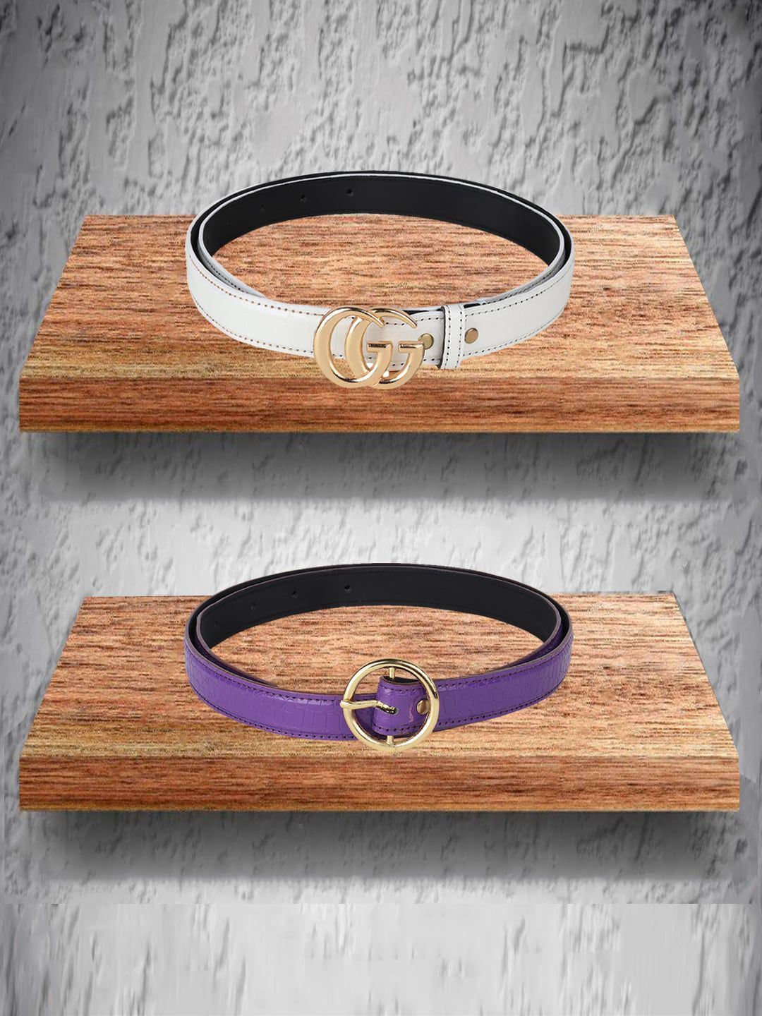 Swiss Design Women Set Of 2 White & Purple Belt Price in India