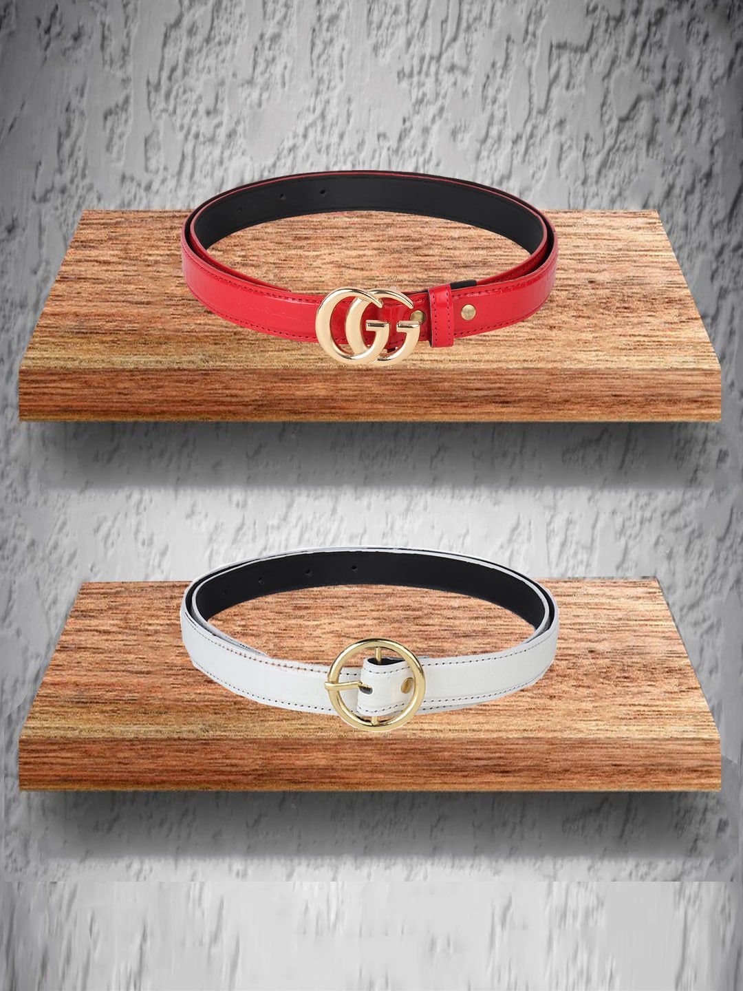 Swiss Design Women Red & White Pack Of 2  Belt Price in India