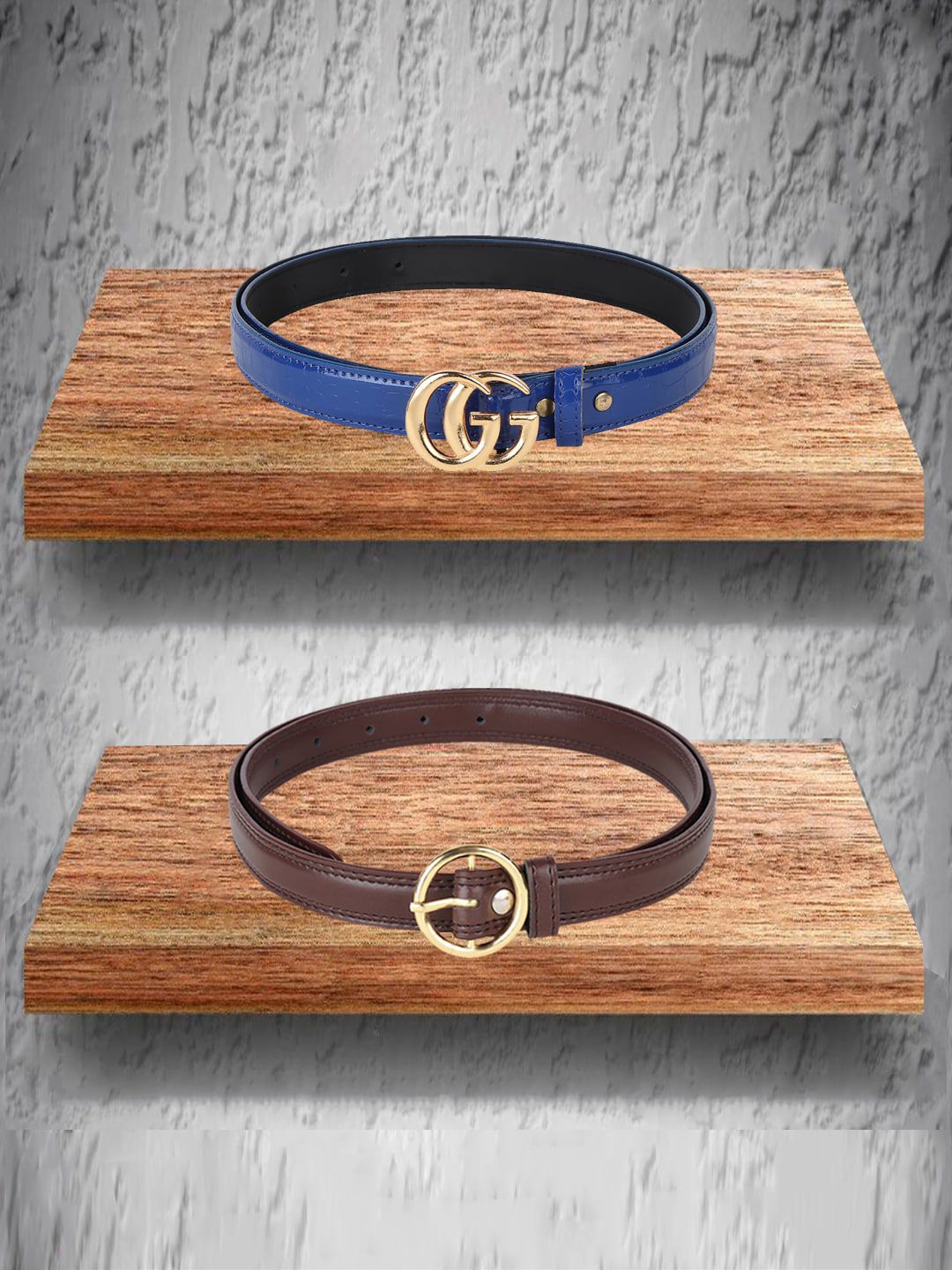 Swiss Design Women Pack Of 2 Blue & Brown Belt Price in India