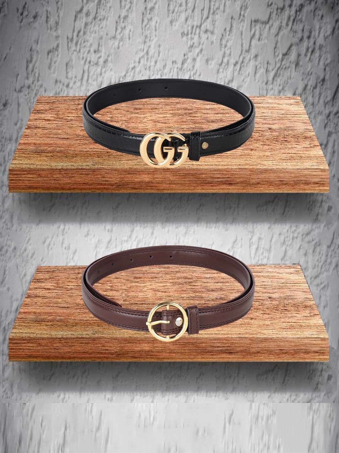 Swiss Design Women Pack Of 2 Black & Brown Belt Price in India