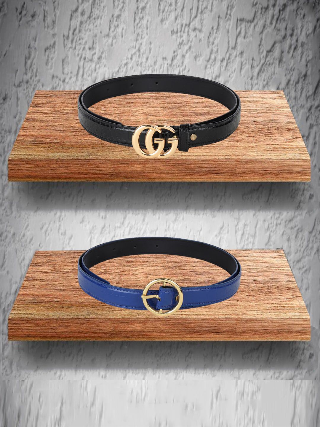 Swiss Design Women Set Of 2 Black & Blue Belts Price in India