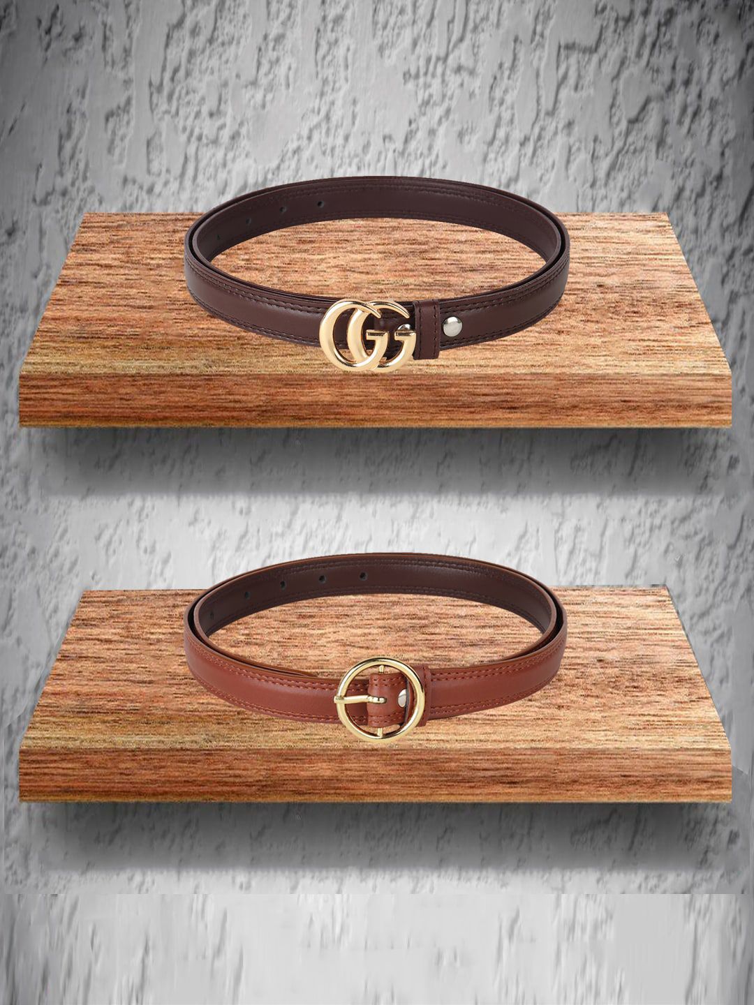 Swiss Design Women Set Of 2 Brown & Tan Belts Price in India