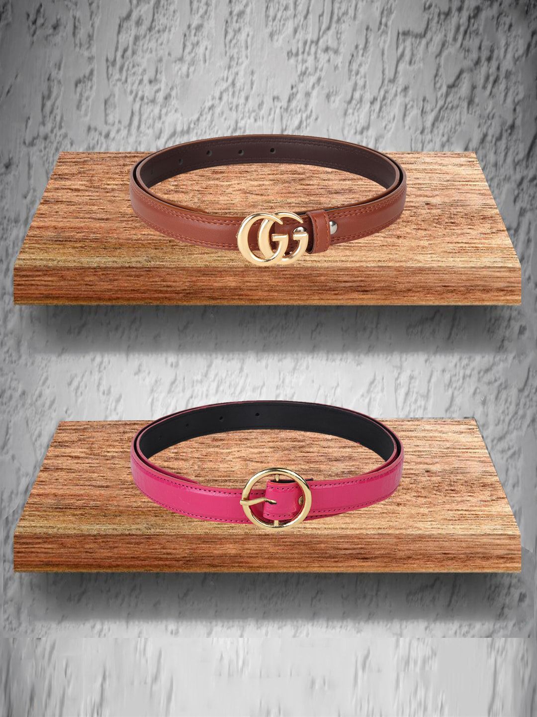 Swiss Design Women Pack Of 2 Tan & Rose Belts Price in India