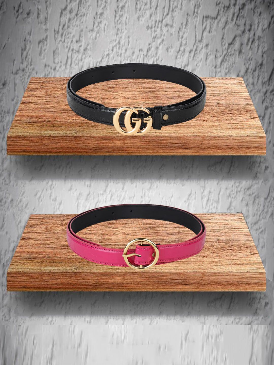 Swiss Design Women Black & Pink Pack Of 2 Belt Price in India