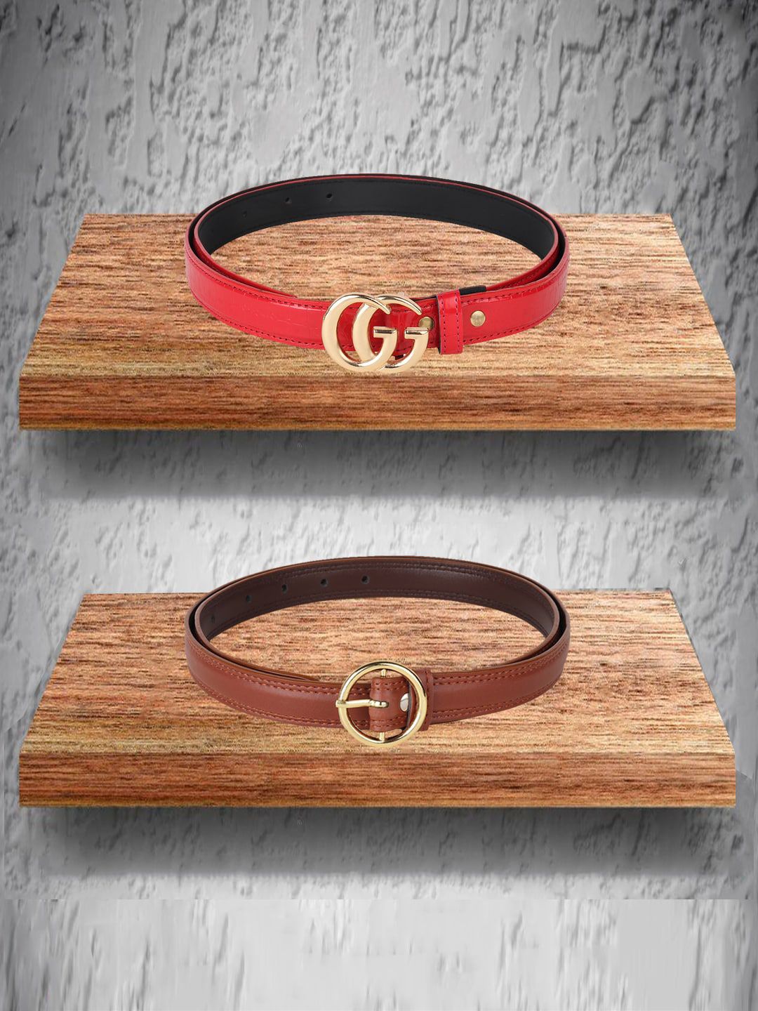 Swiss Design Women Pack of 2 Red, Brown Belts Price in India