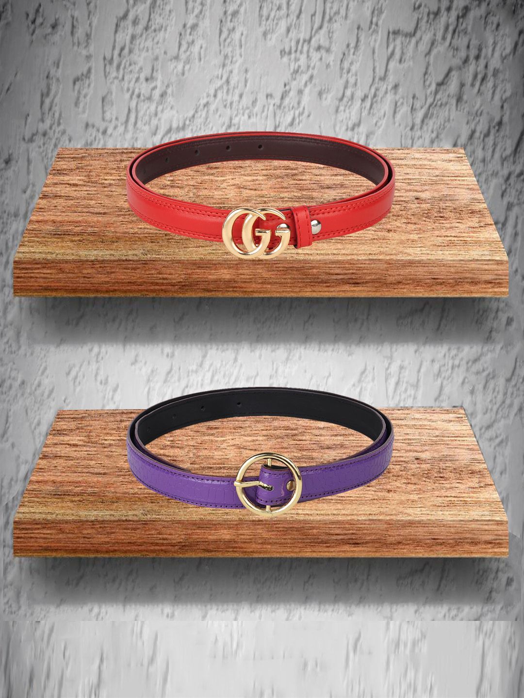 Swiss Design Women Red and Purple Pack of 2 Belt Price in India