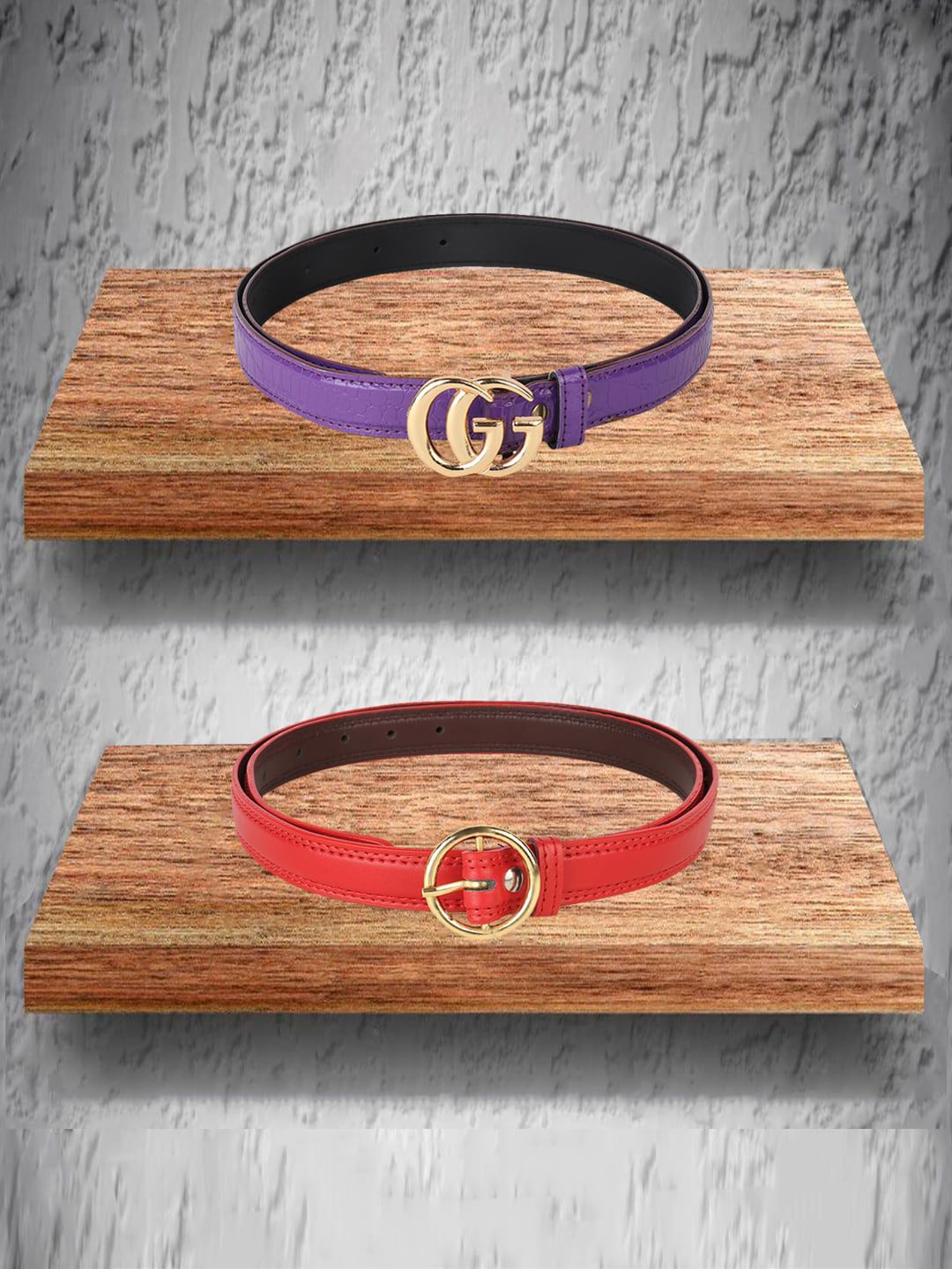 Swiss Design Women Pack Of 2 Purple and Red Belt Price in India