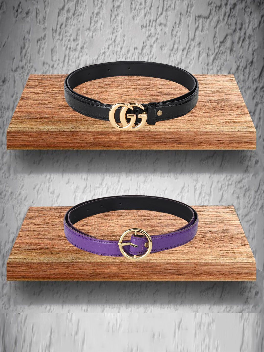 Swiss Design Women Black & Purple Pack Of 2  Belt Price in India