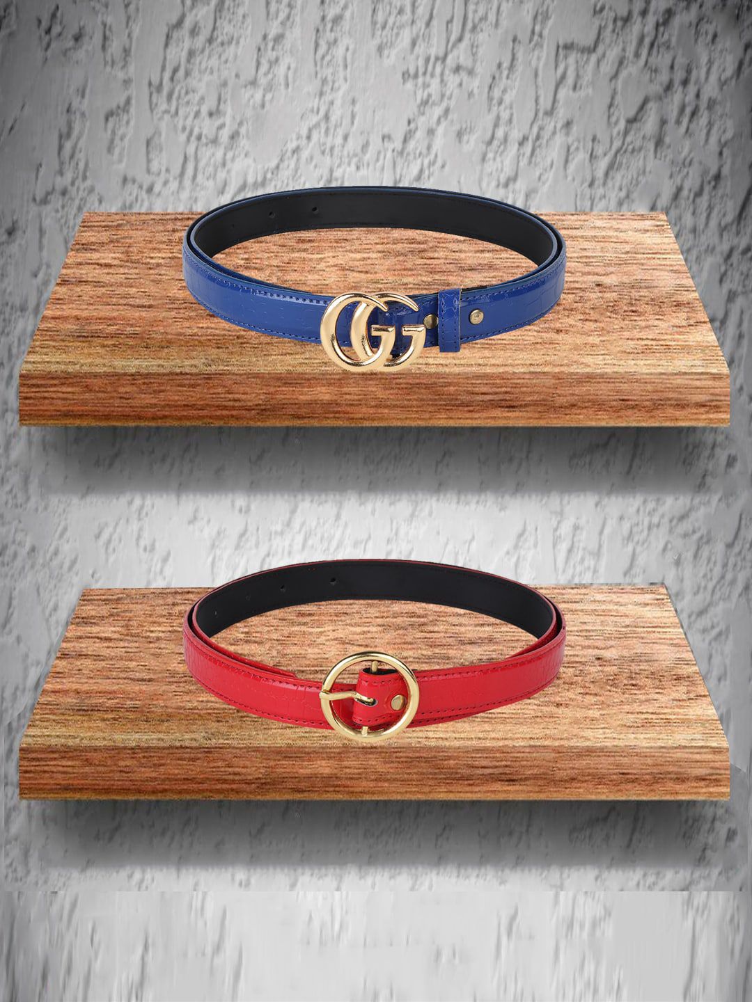 Swiss Design Women Blue & Red Pack Of 2 Belt Price in India