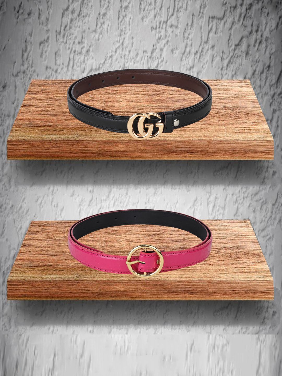 Swiss Design Women Black & Pink Set of 2 Belt Price in India