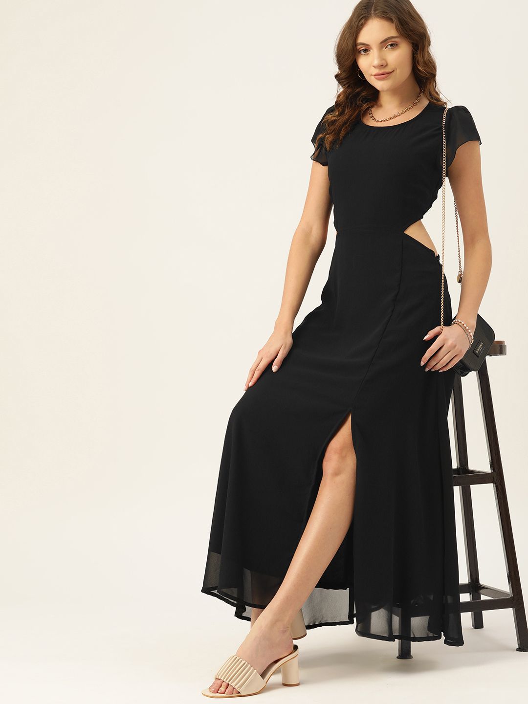 DressBerry Black Solid Maxi Dress Price in India